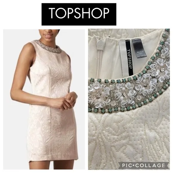 Topshop Embellished Ivory Jacquard Mini Dress size 8 - Image 2