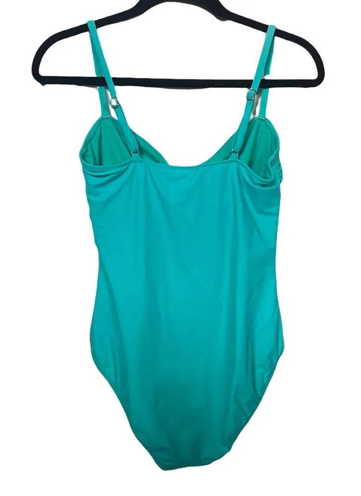ABS turquoise ruched front size 10 one piece bathing suit. - Image 3
