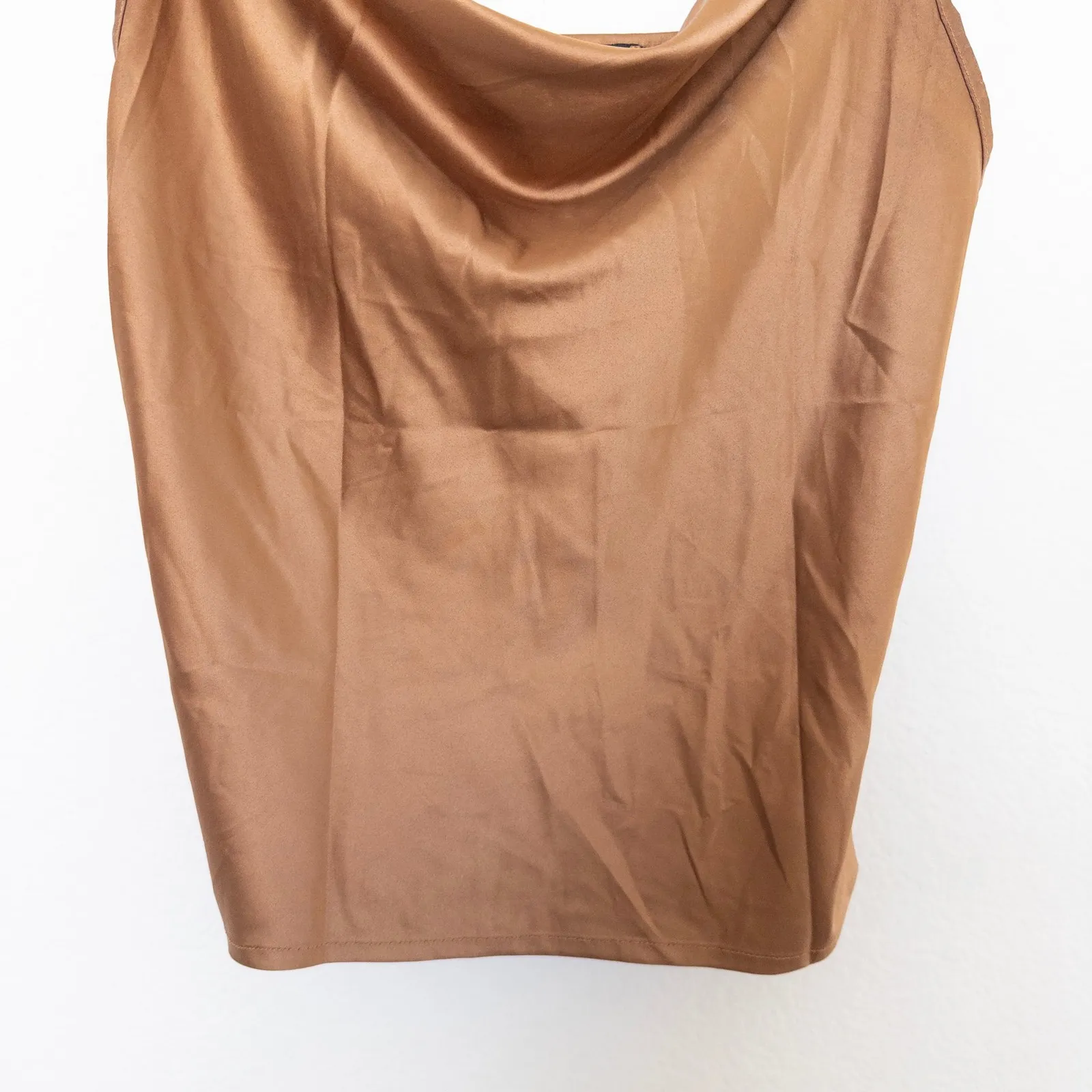 Y2K Womens Cami Top Size S Brown Cowl Neck Satin‎ Party Fall Coquette Indie - Image 3