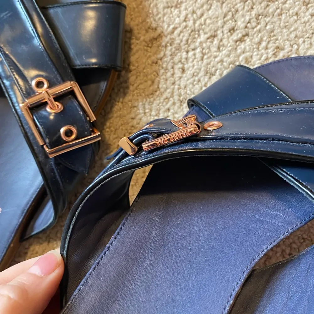 Ted Baker Lapham leather slide sandals navy blue gold - Image 5