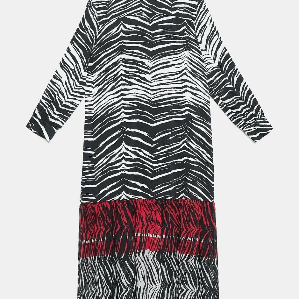 ZARA ANIMAL ZEBRA PRINT FLOATY CONTRAST DRESS BLACK/WHITE/RED SIZE XS NEW - Image 6