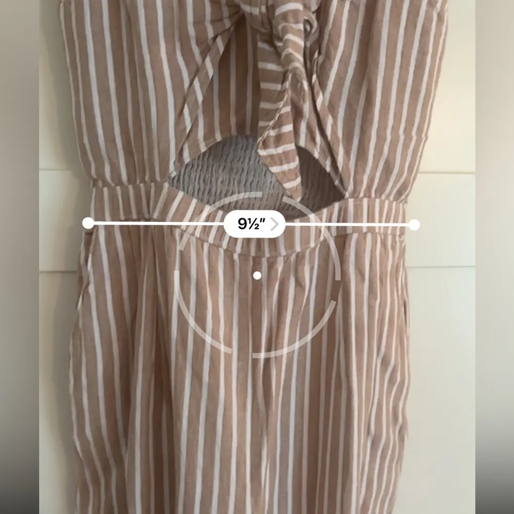 Abercrombie & Fitch Linen Cotton Blend Tan Striped Cutout Straight Leg Jumpsuit - Image 8