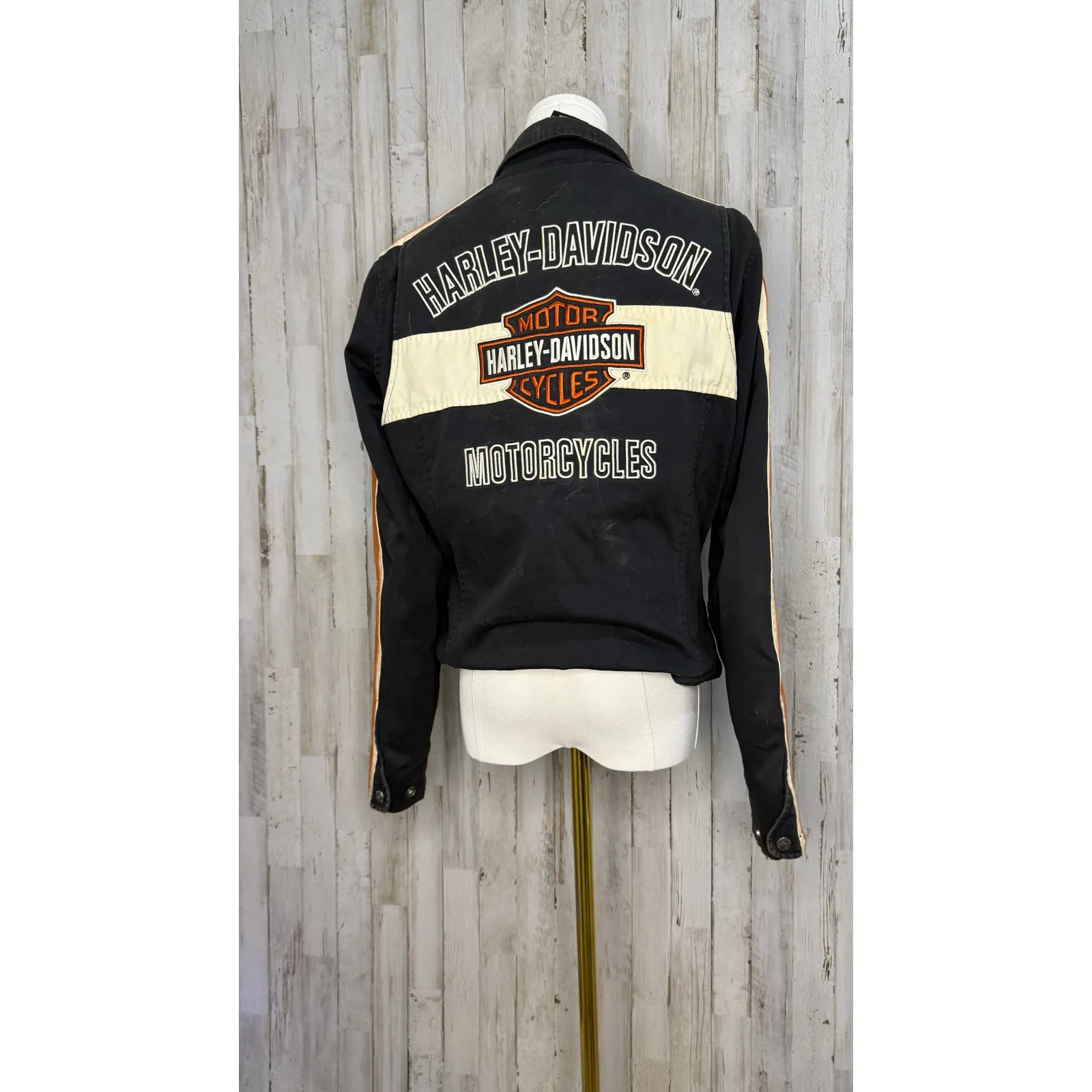 Harley-Davidson Women's‎ Motorcycle Jacket Black/Orange Size Small Racing Style - Image 2