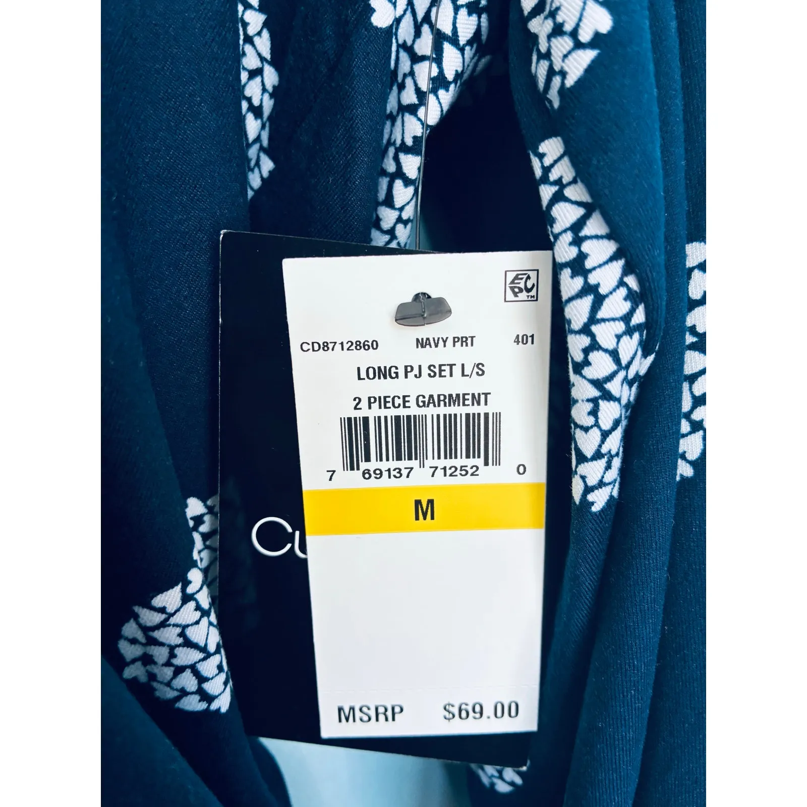 Cuddl Duds Pajama Set NWT Blue and White Hearts Medium - Image 9