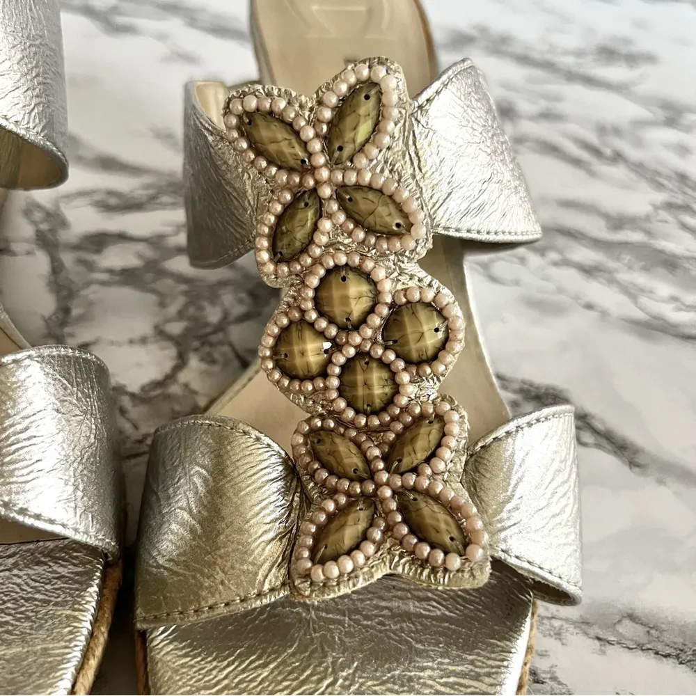 Etienne Aigner Vintage Haste Silver metallic Wedge Beaded Sandals 9 - Image 6