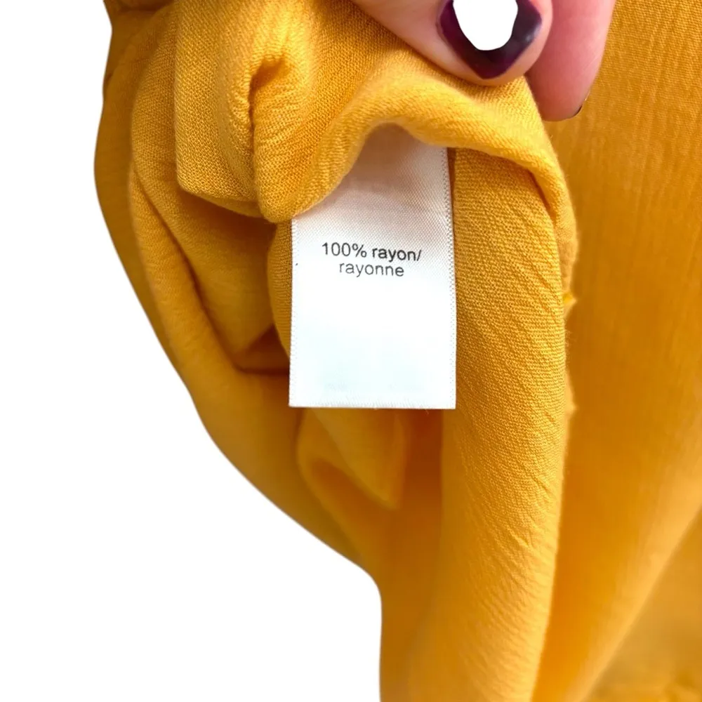 Mustard yellow orange bell sleeve quarter ruffle tiered v-neck top - Image 5