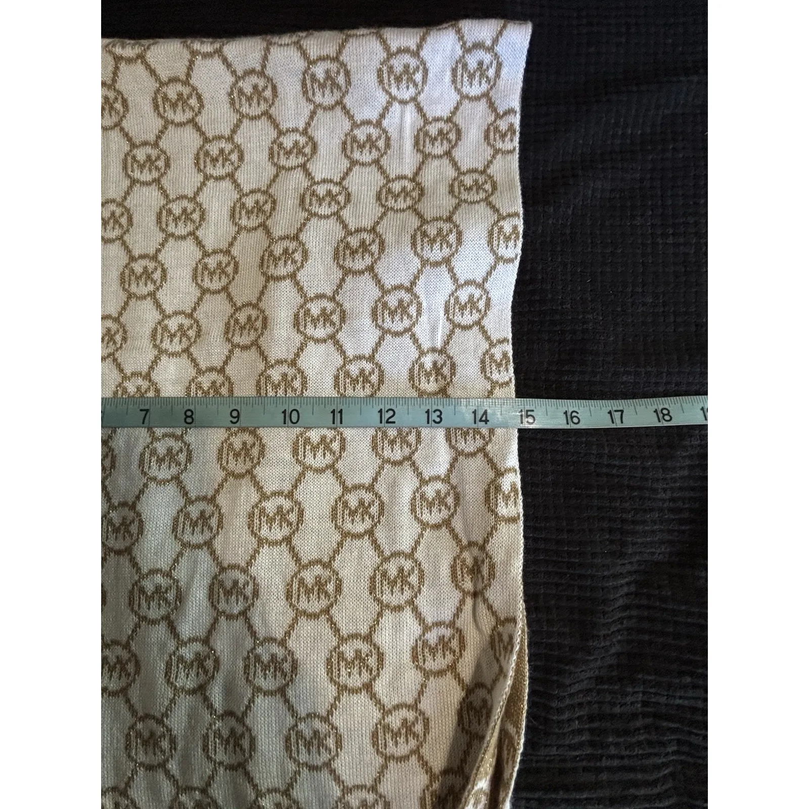 Michael Kors Scarf Reversible Infinity‎ Ivory/Gold Metallic MK Logo Soft OS - Image 7