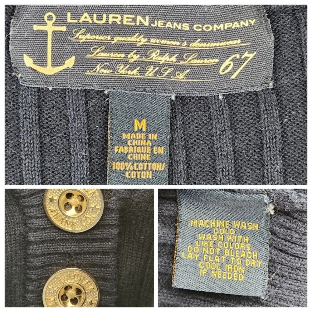 Lauren Jeans Company Women's Long Sleeve Ribbed Sweater Size M Navy Blue - Image 3