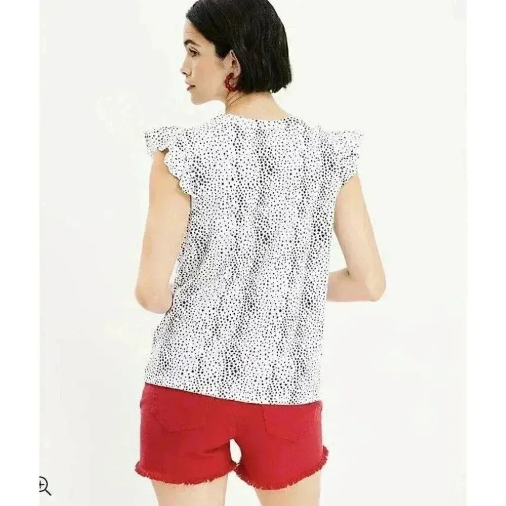 Loft Women’s Star Flutter‎ Sleeve Scoop Neck Tee Size Small Navy & White - Image 2