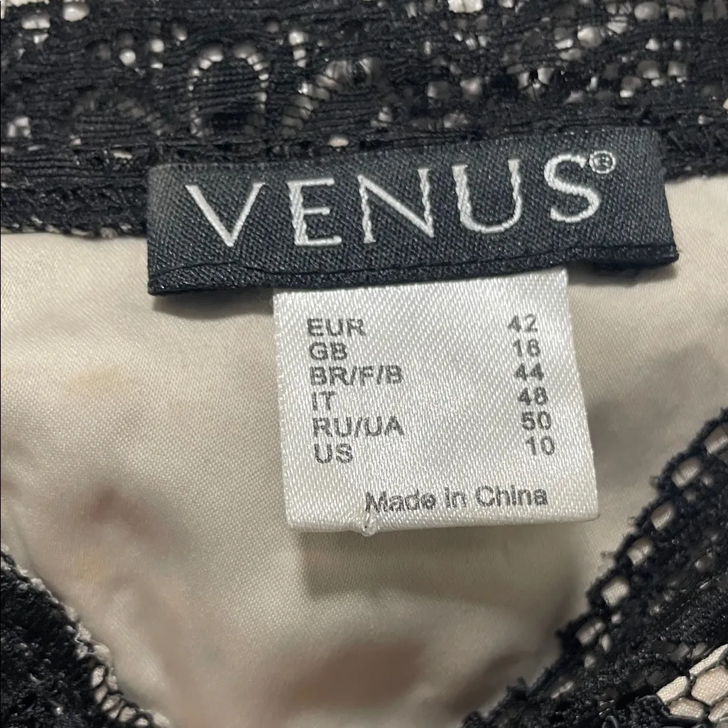 Venus Couture Black & Cream Fishtail Lace Dress Evening Gown Size 10 - Image 5