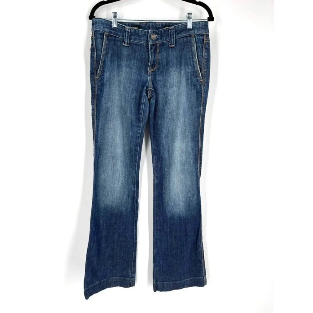 VTG Express Women's Low Rise‎ Stella Bootleg Jeans Blue Denim Embroidered Size 6 - Image 3