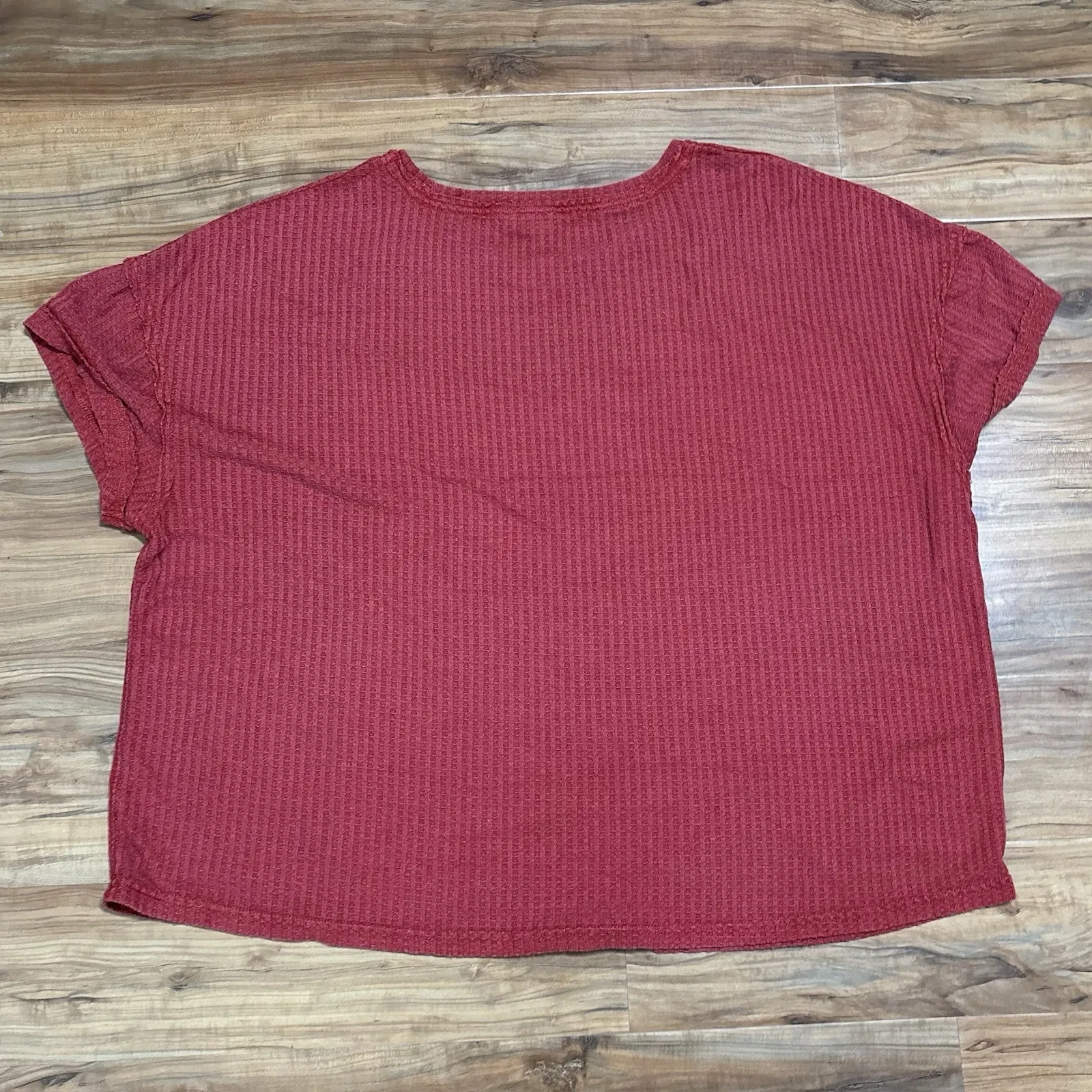 Natural Reflections Womens Brick Coral Round Neck Waffle Knit T-Shirt Size 1X - Image 4