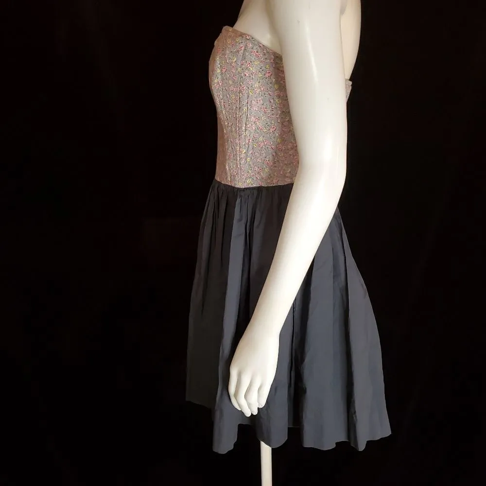 Anthropologie Maeve Blue & Gray Floral Strapless Mini Dress (4) - Image 4