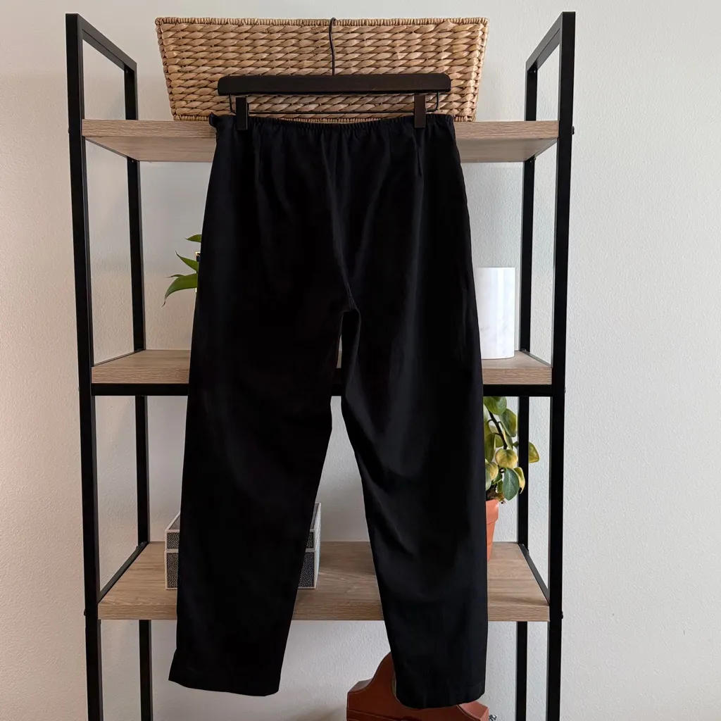 Eileen Fisher MidRise Black Elastic Waistband Cotton Twill Straight Ankle Pant S - Image 4