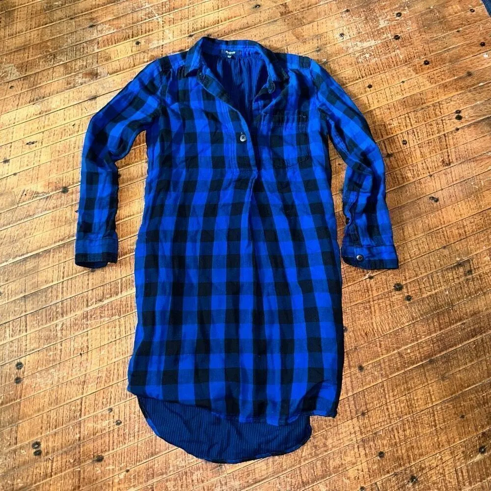 Madewell Jane blue & black buffalo check XXS shirt dress - Image 4
