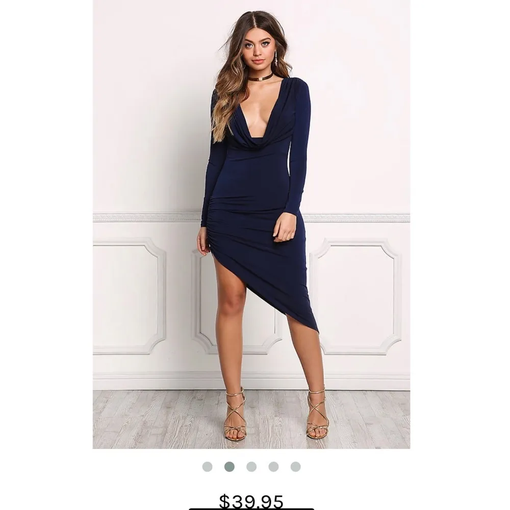 Navy Cowl Plunge Asymmetrical Dress - Image 2