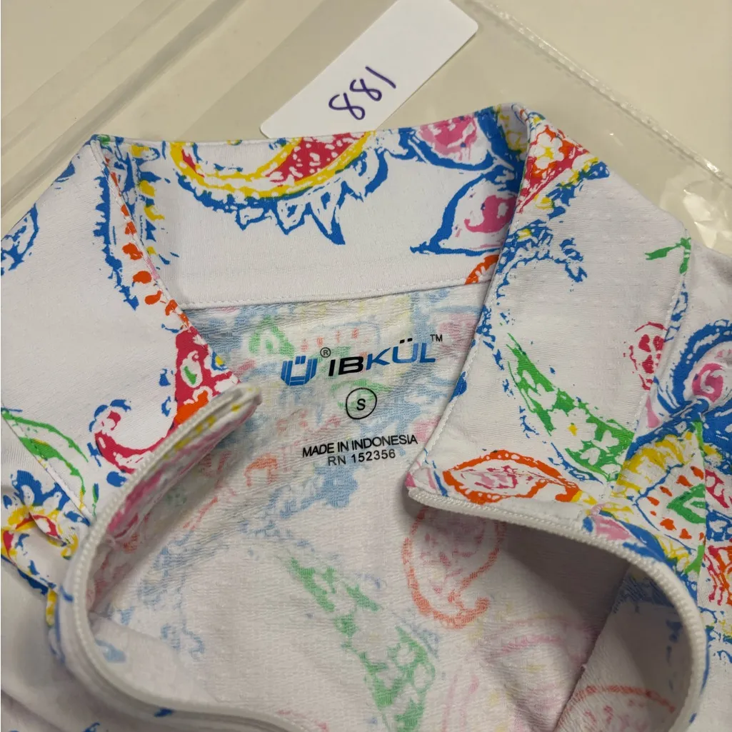 Ibkul Long Sleeve 1/4 Zip Shirt Size Small Mesh Vented Pullover Stretch Paisley White - Image 7