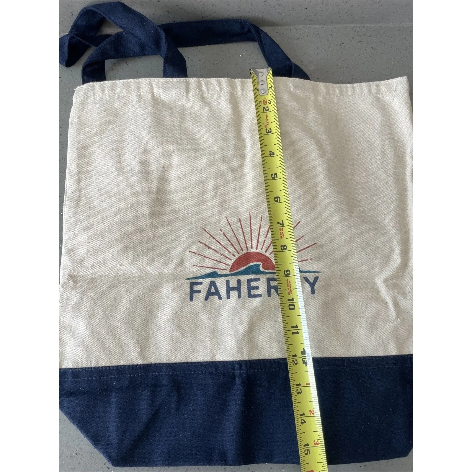 FAHERTY Canvas Tote Bag 15" x 14.5" Double Handle Beach Bag Faherty Logo Shopper - Image 5