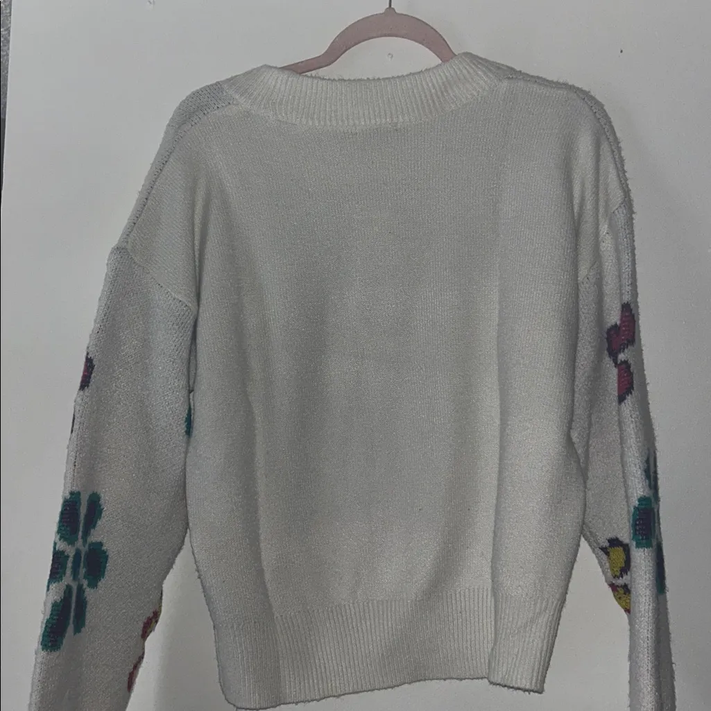 ♥️ Wild Fable White Cable Knit Multicolor Daisy Crop Pullover Sweater NWT - Image 4