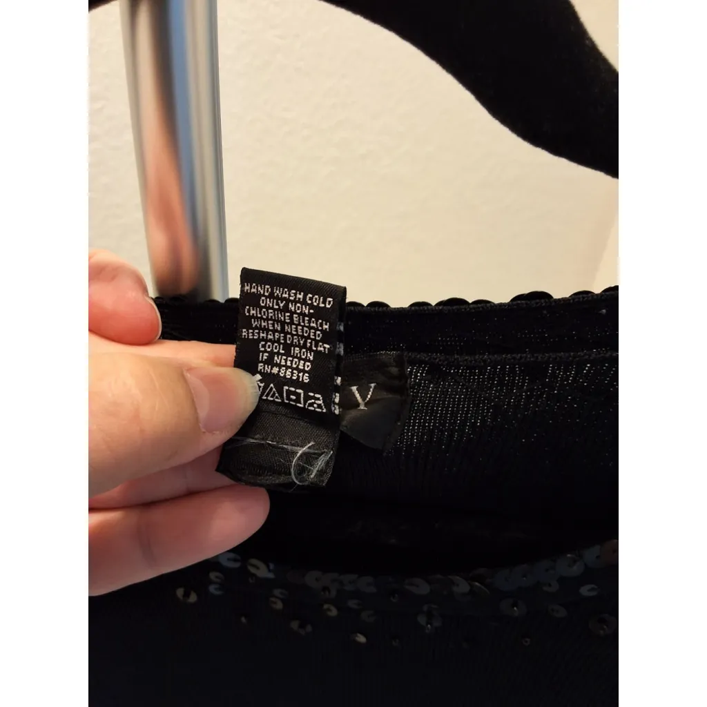 FINITY Vintage Black 3/4 Sleeve Stretchy Knit Top Sequin Neckline Womens Medium - Image 6