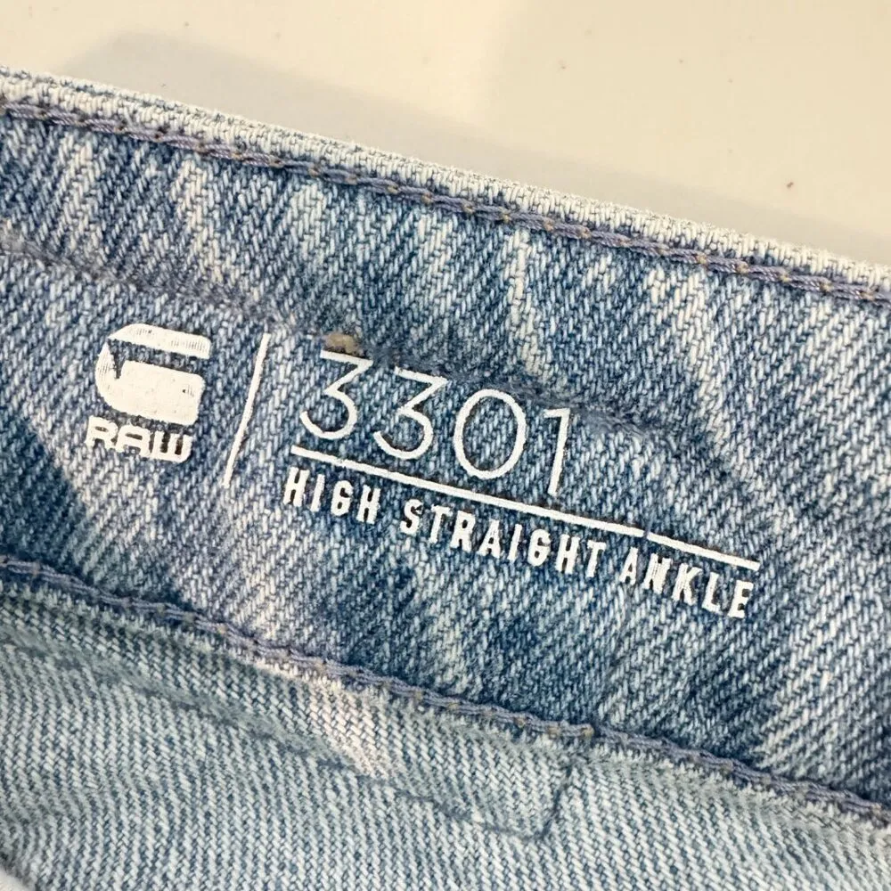 G-Star Raw Distressed High Straight Ankle Light Wash Blue Jeans Rigid Size 28 - Image 7