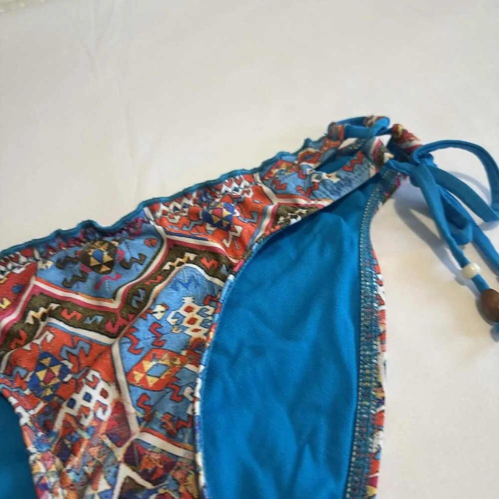 Lucky Brand Blue & Multi Color Boho Bikini Bottom Tie Sides Size S Small - Image 2