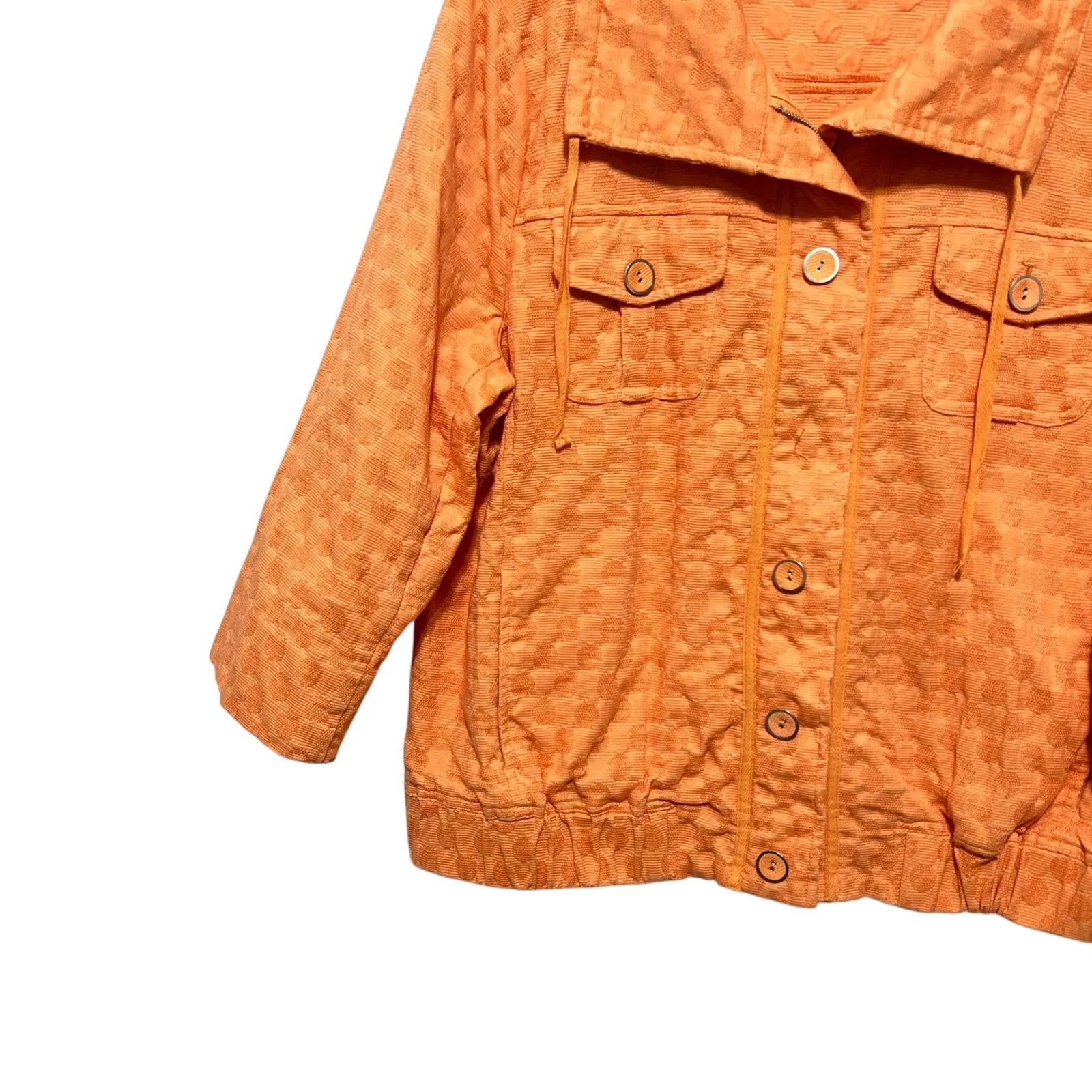 Laura Ashley Women‎ Jacket L Orange Textured Dot Button Front 3/4 Sleeve Casual - Image 4