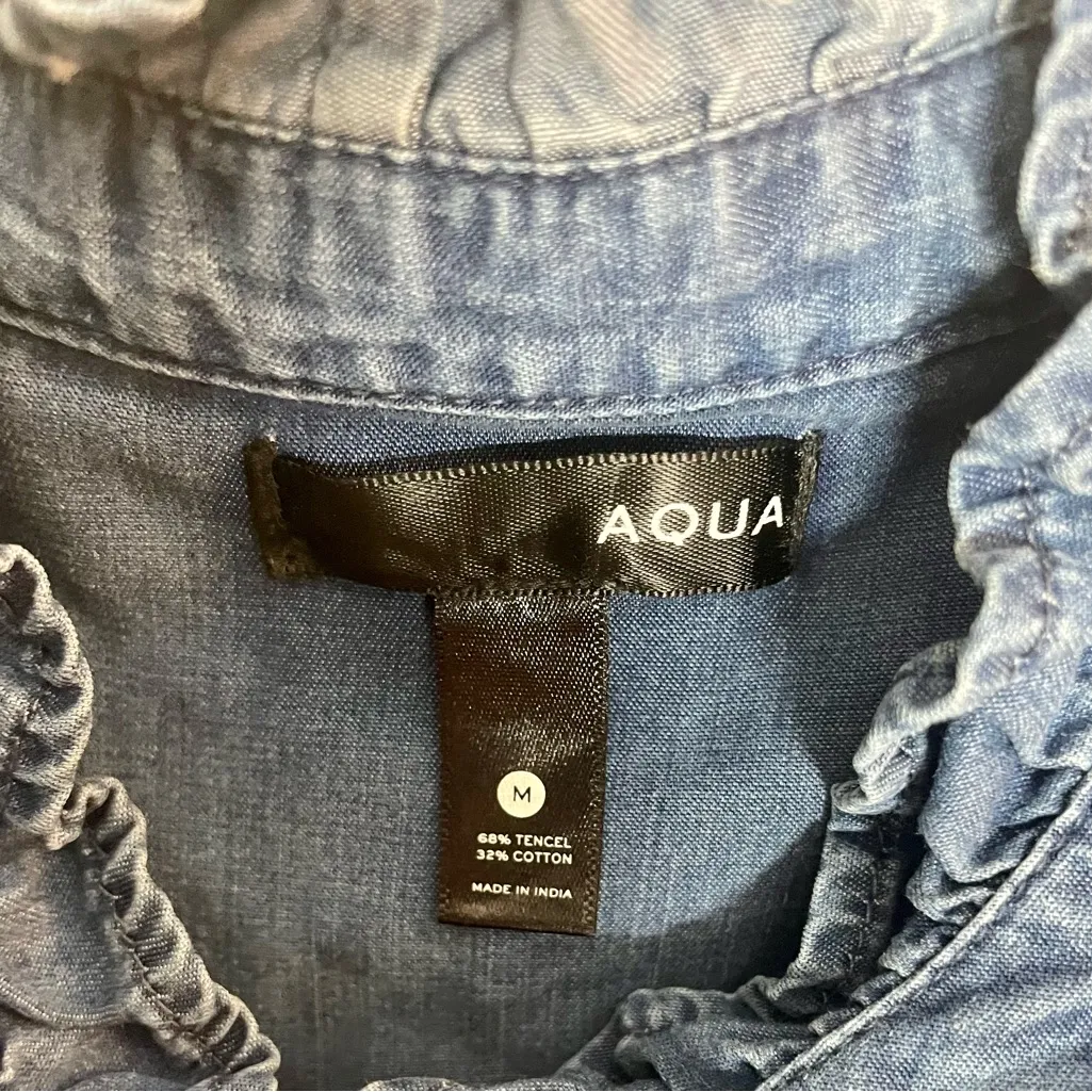 AQUA  Chambray Ruffle Dress - Image 3