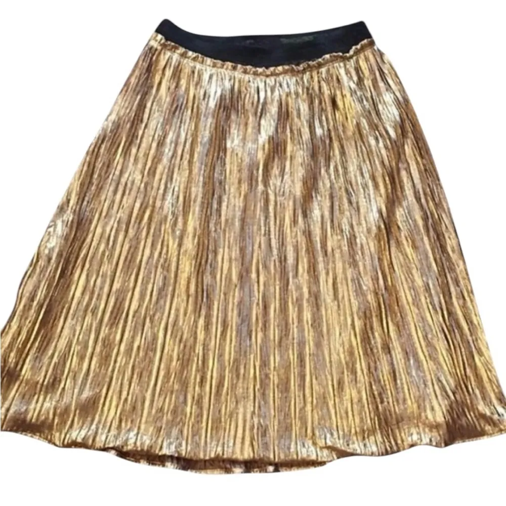 NEW  THE LABEL GOLD LAME FOIL PLEATED CRINKLE MERMAID MIDI SKIRT M - Image 7