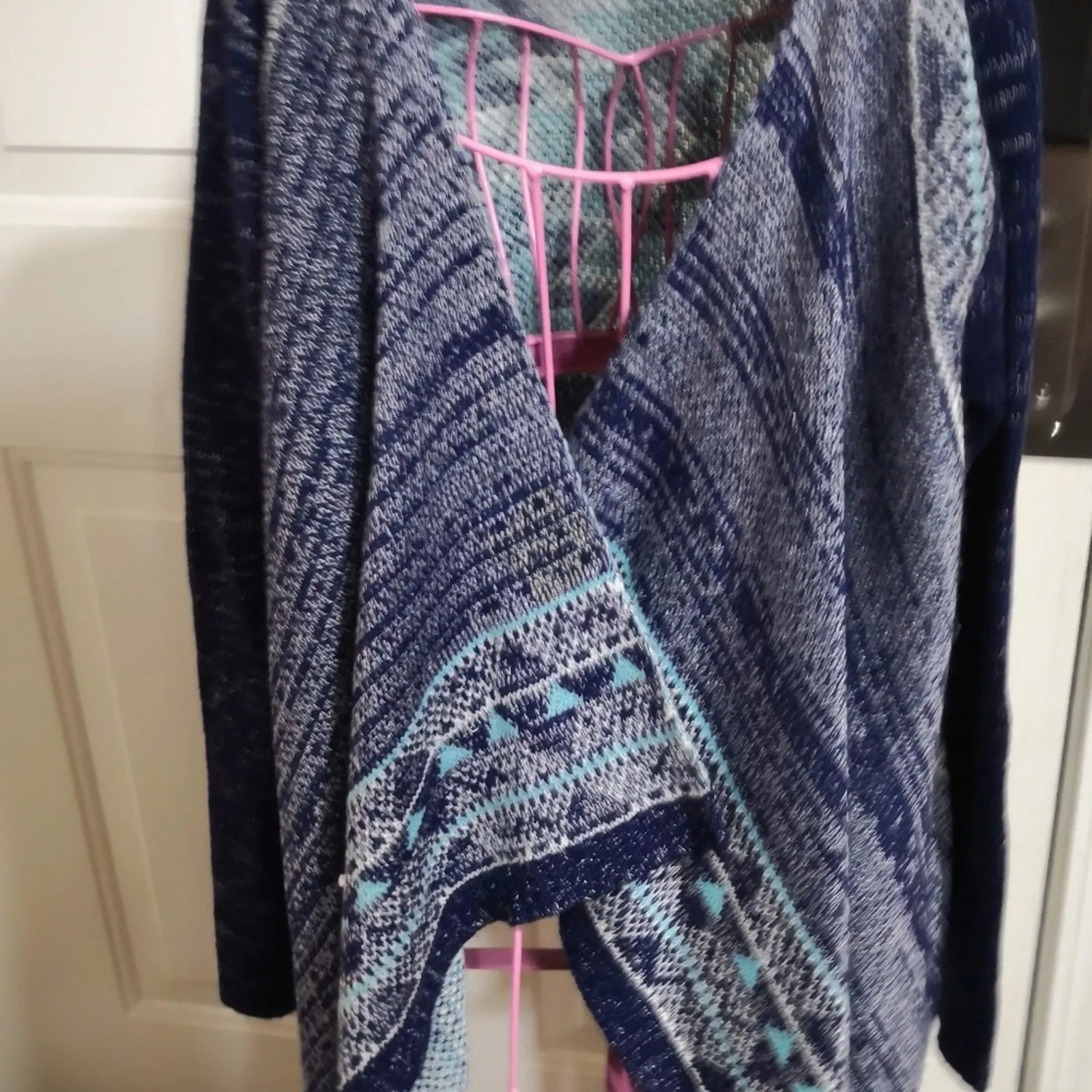 Miami Aztec Tribal Print Waterfall Sweater S Southwestern Cozycore Bohemian - Image 4