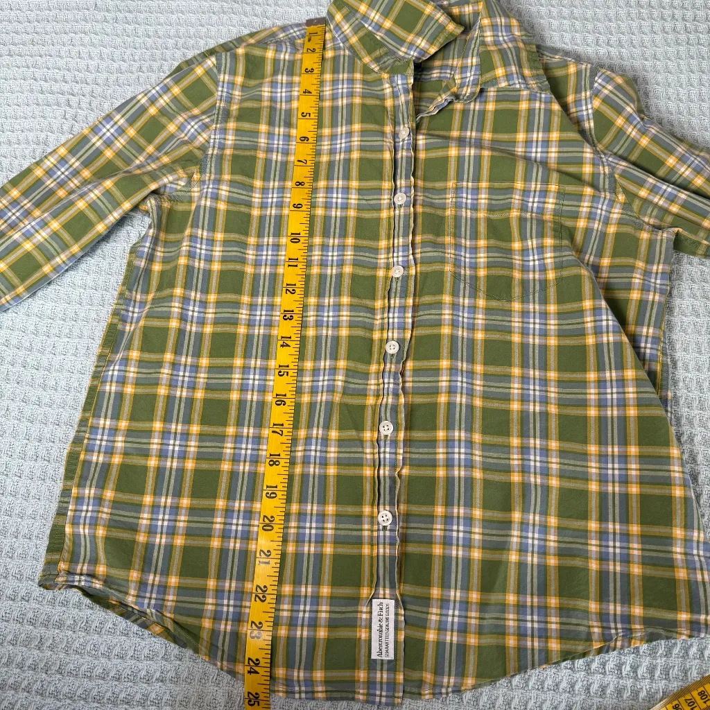 Vintage Abercrombie & Fitch Plaid Button Down Shirt Womens Medium Green Top 90s - Image 7