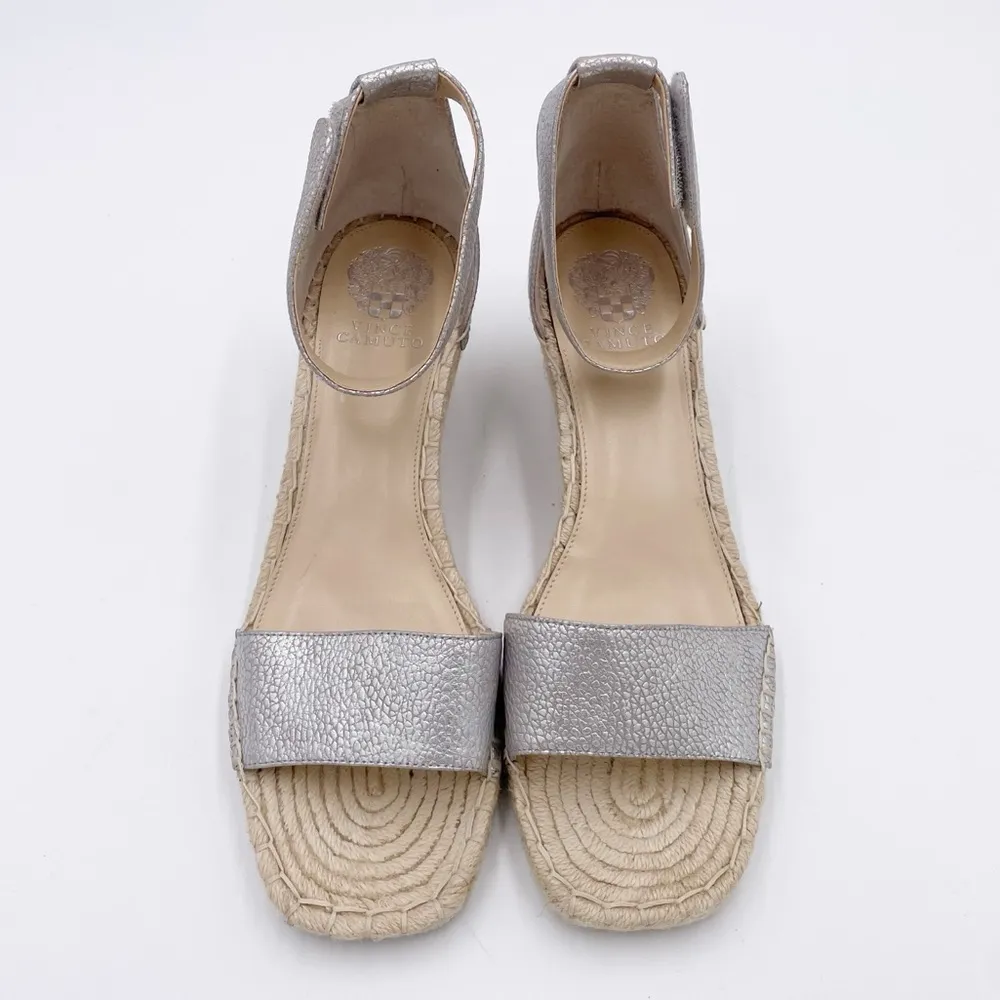 Vince Camuto Jesla Leather Espadrille Wedge Sandal Silver Women's Size 11M - Image 3