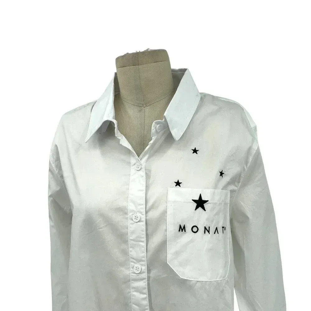 Monat Gear Monat Button Down Shirt White Start Logo‎ Size Medium - Image 5
