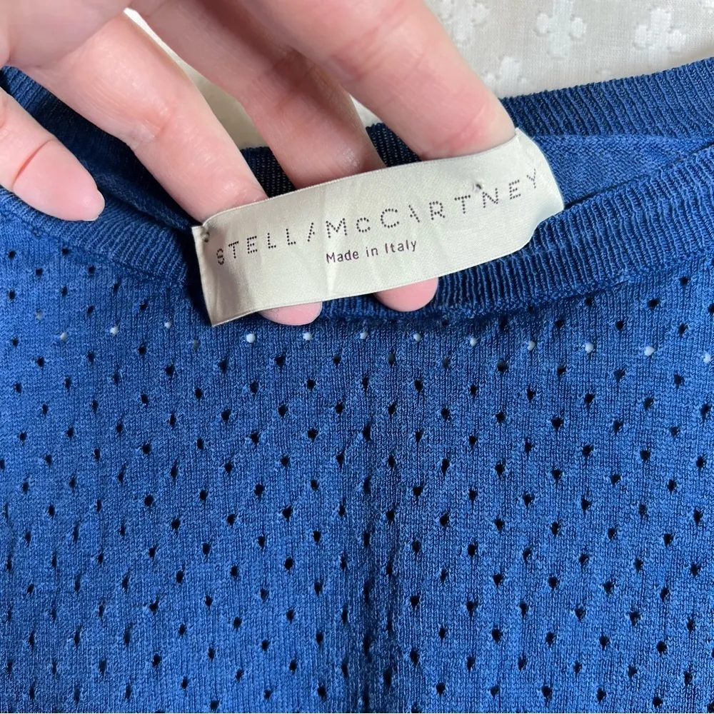 Stella McCartney Blue Eyelet Seta Silk Long‎ Sleeve Top - Image 4