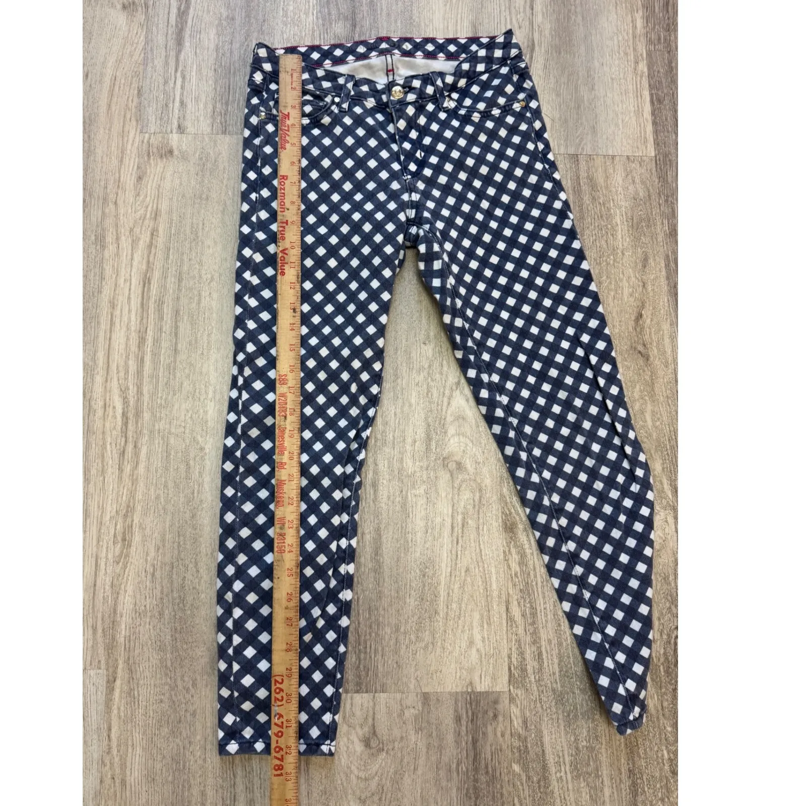 Kate Spade Play Hooky Broome Street Blue White Diamond Plaid Denim Capris‎ Sz 26 - Image 8