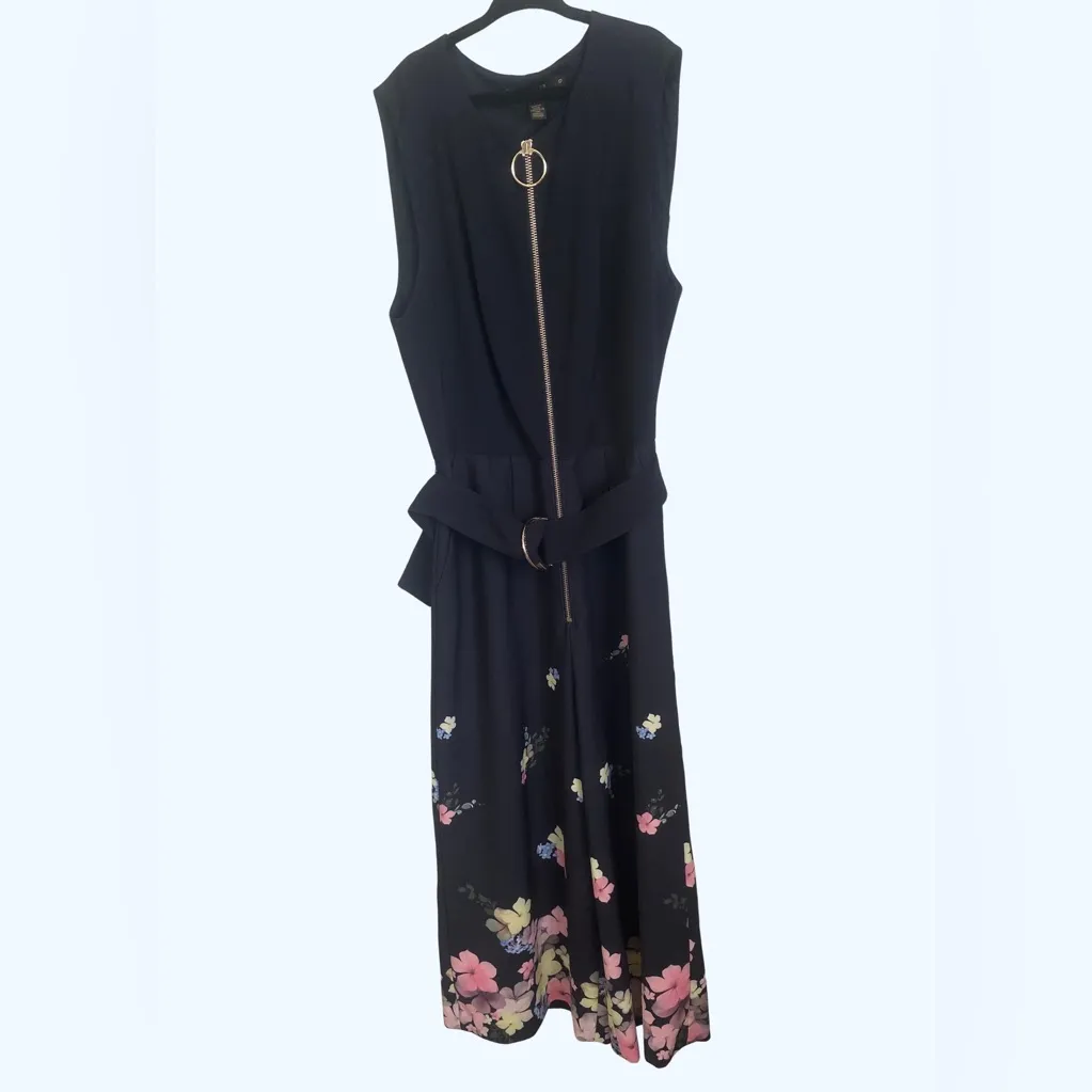 Ted Baker Cosetee Pergola Zip Front Jumpsuit Size 0 Women, Black Floral Cropped - Image 3