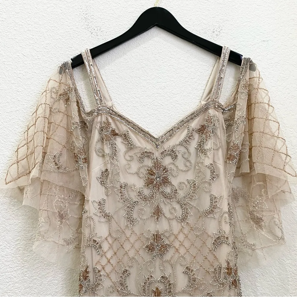 AIDAN MATTOX Beaded Sweetheart Cold Shoulder Capelet Sleeve Gown Long Dress 8 - Image 8