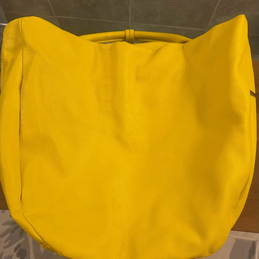 The Sak Vibrant Yellow with built in mirror and side gold zippers Tote Bag - Image 6