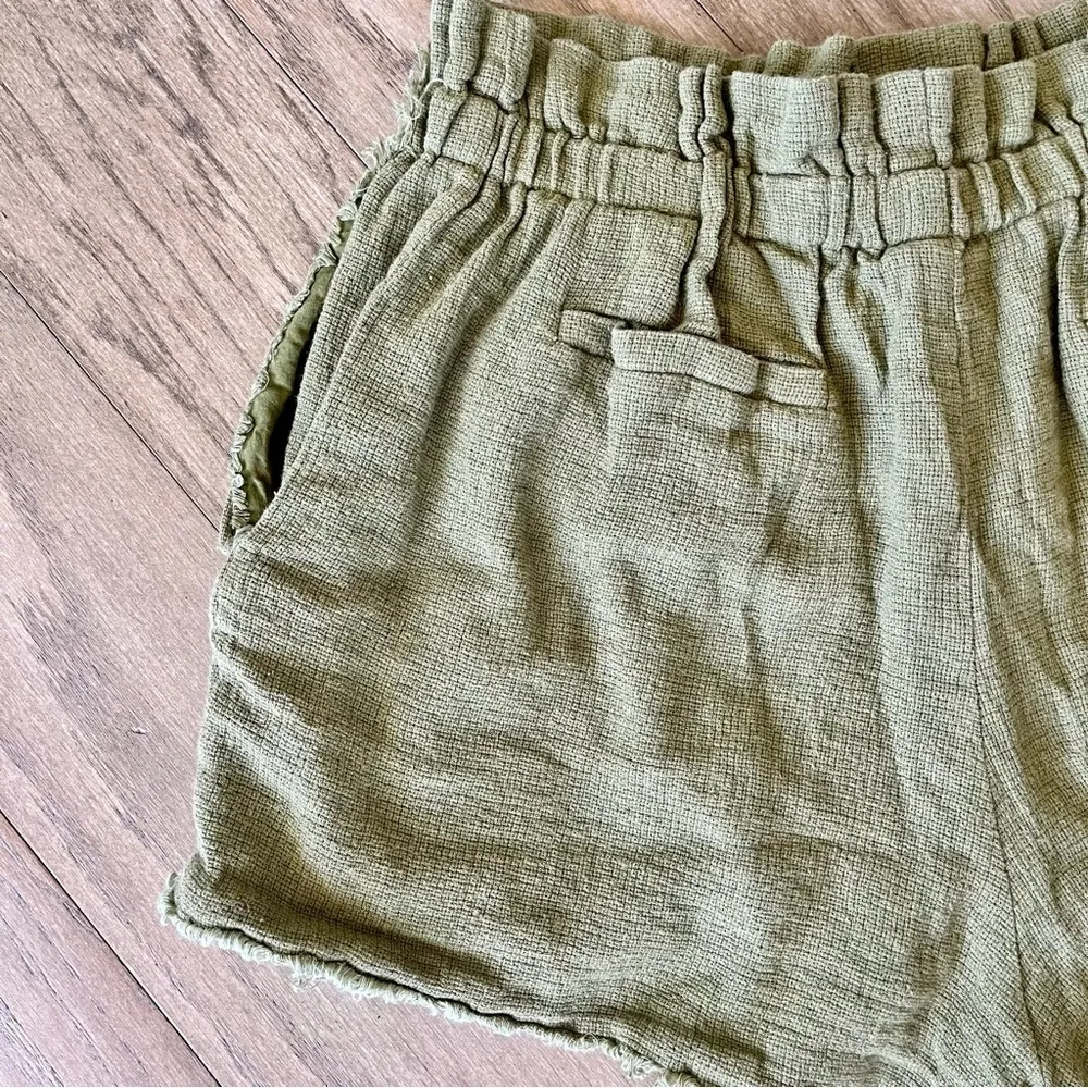 Something Navy Ryan Paper Bag Shorts Army Linen Cotton Blend Green Size Large - Image 6