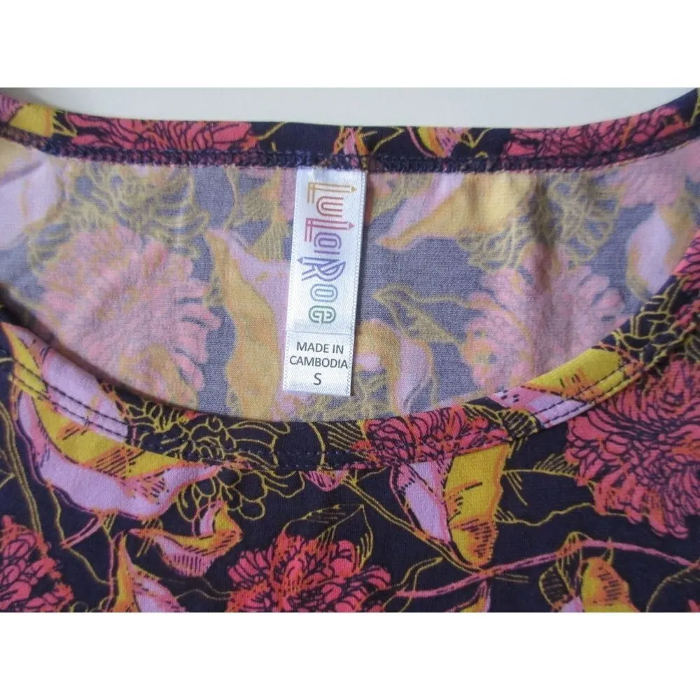 LuLaRoe Julia in Pink & Yellow Leaf Chrysanthemum Mum Floral Sheath Dress S - Image 3