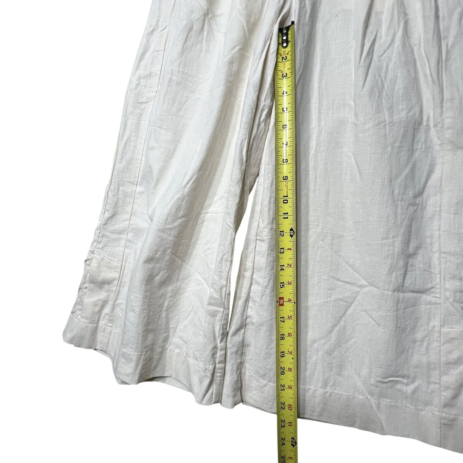 Halara Pants Womens XL White Pleated Wide Leg Cropped Elastic Waist Pockets - Image 8