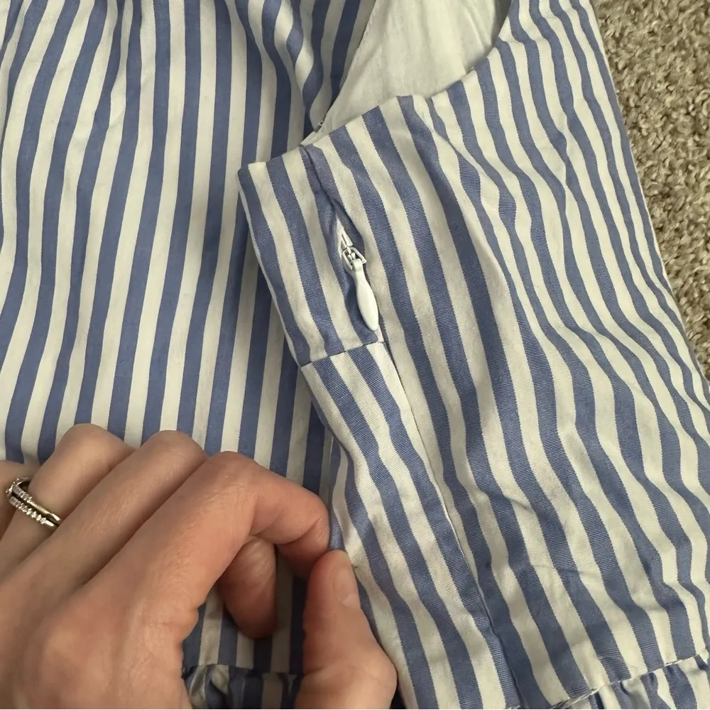 J. Crew Factory Stripe Sleeveless Tiered Midi Dress In Cotton Poplin Blue Size 8 - Image 5