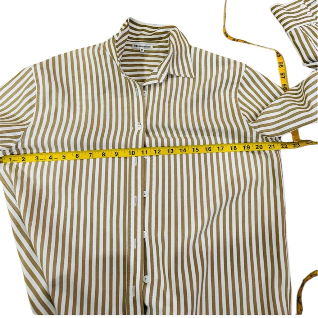 Reformation Striped Button-Up Shirt tan cream - Image 4