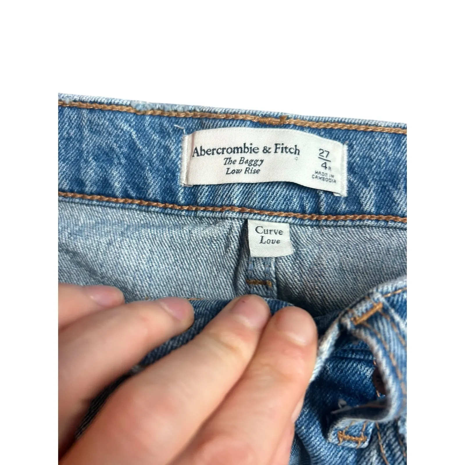 Abercrombie & Fitch The Baggy Low Rise Curve Love Jeans Medium Wash Let Down Hem - Image 8