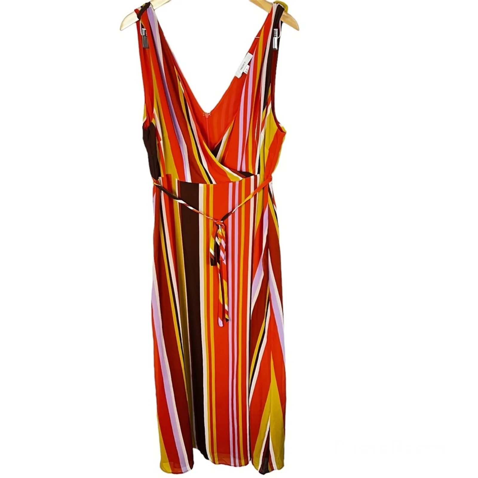 Forever21 Retro Striped Double V neck Candy-cane Stripe Maxi Dress Size 2X NEW - Image 2