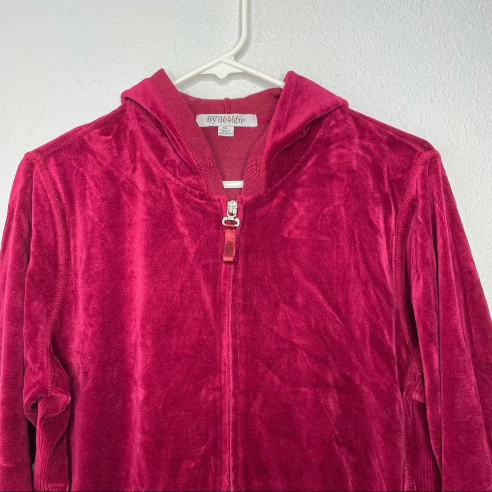 By Design Sport Burgundy Velvet Track Suit Jacket size Petite XL Pink - Image 3
