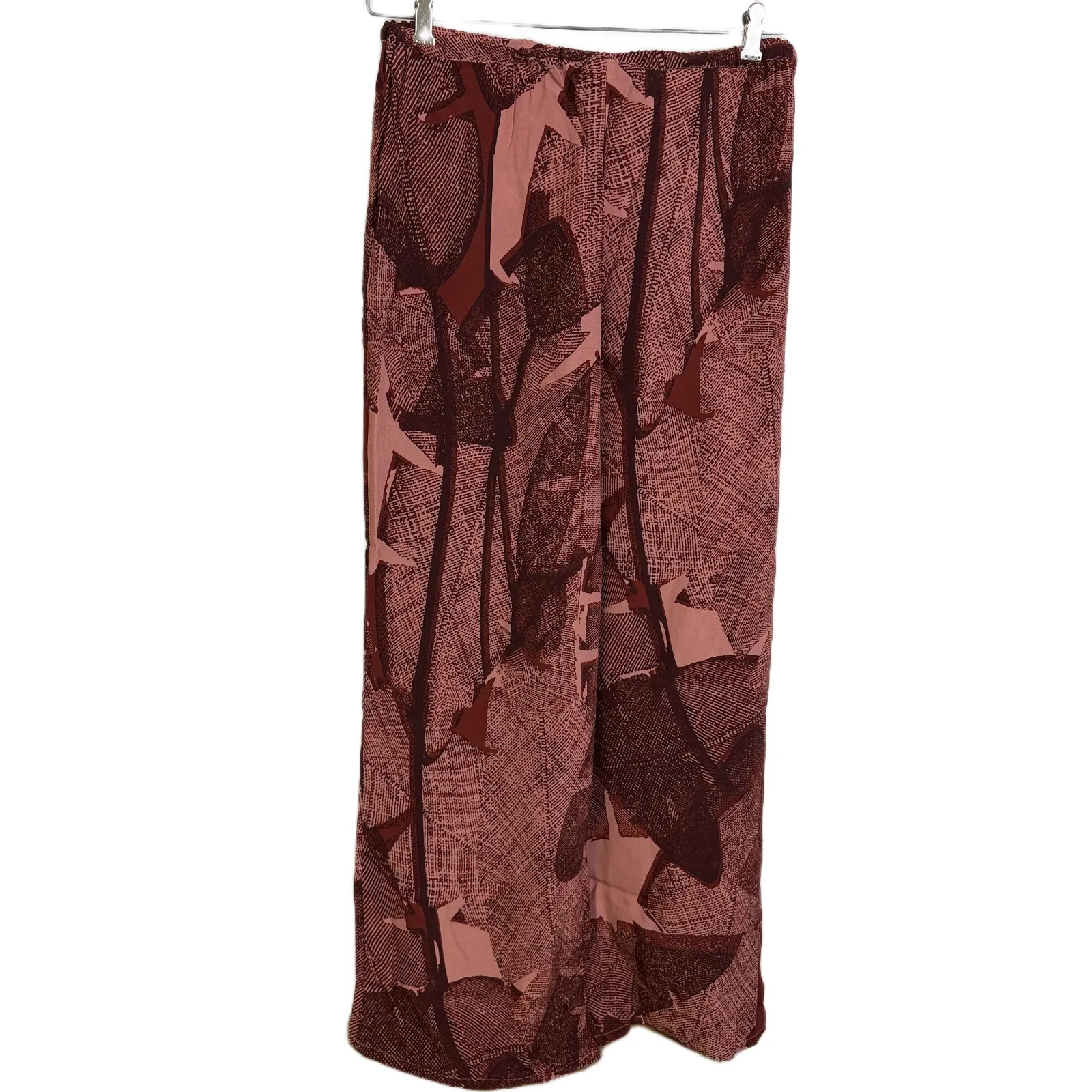 Poetry Wide Leg Pants Womens Size 8 Burgundy Pink Floral Elastic Resort Aloha - Image 5