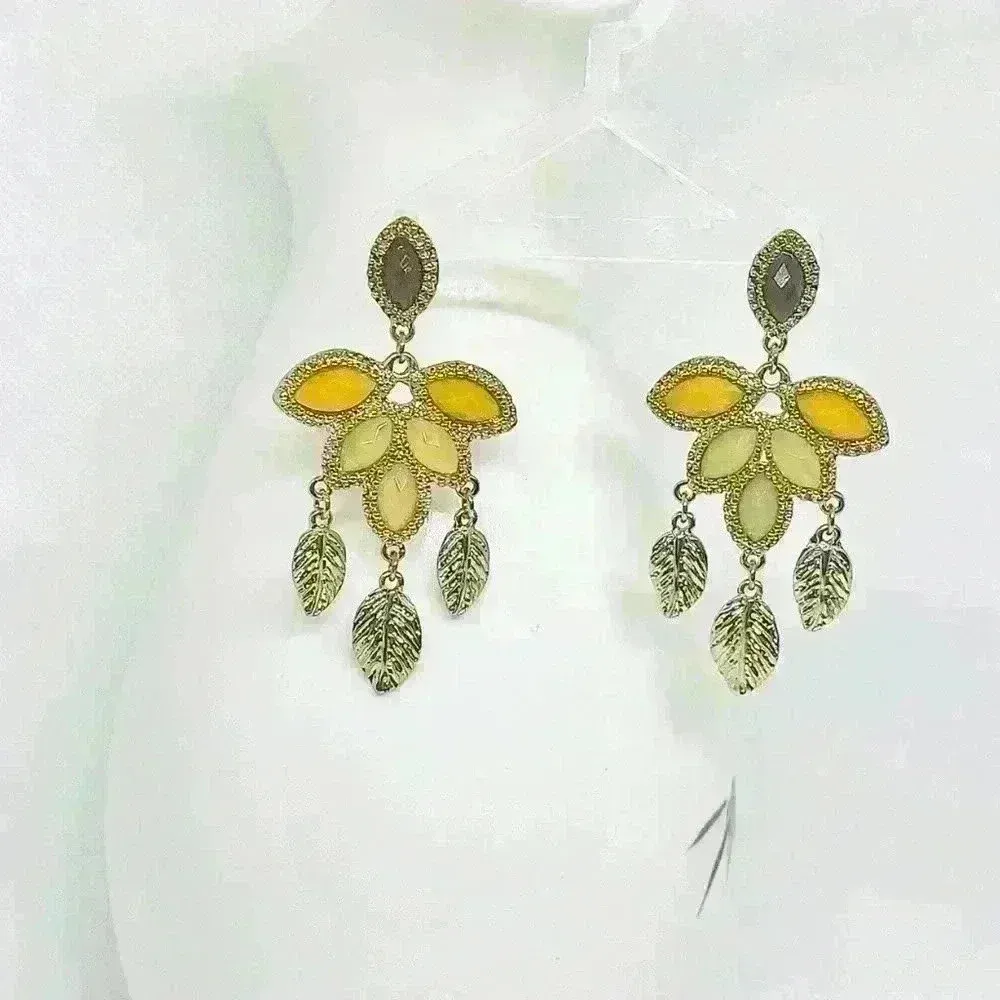 Dashing Dangling Statement Earrings in Mustard Yellow - Image 3