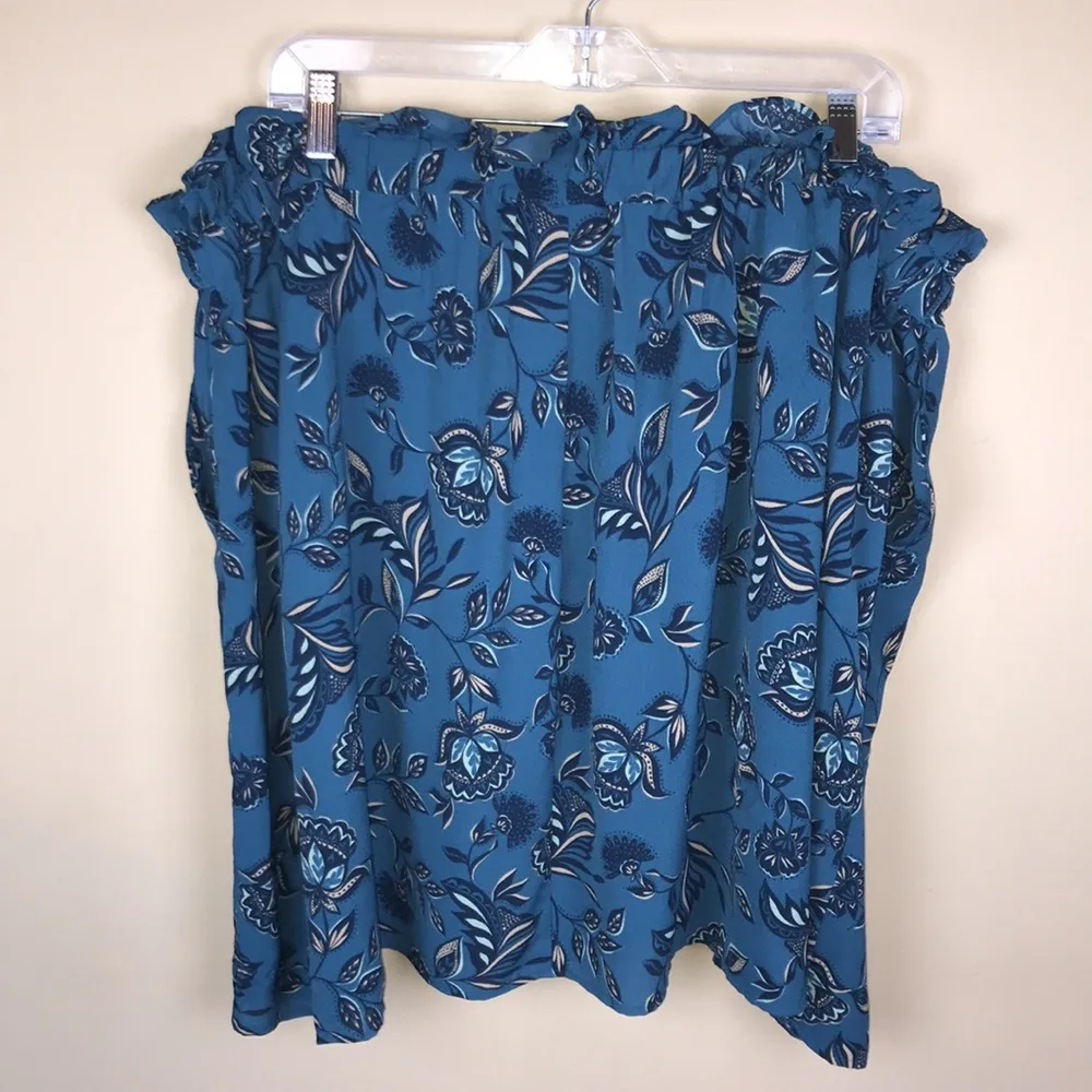 Lane Bryant Women’s Floral Print Teal Blue Drawstring Tie Waist Mini Skirt - Image 4