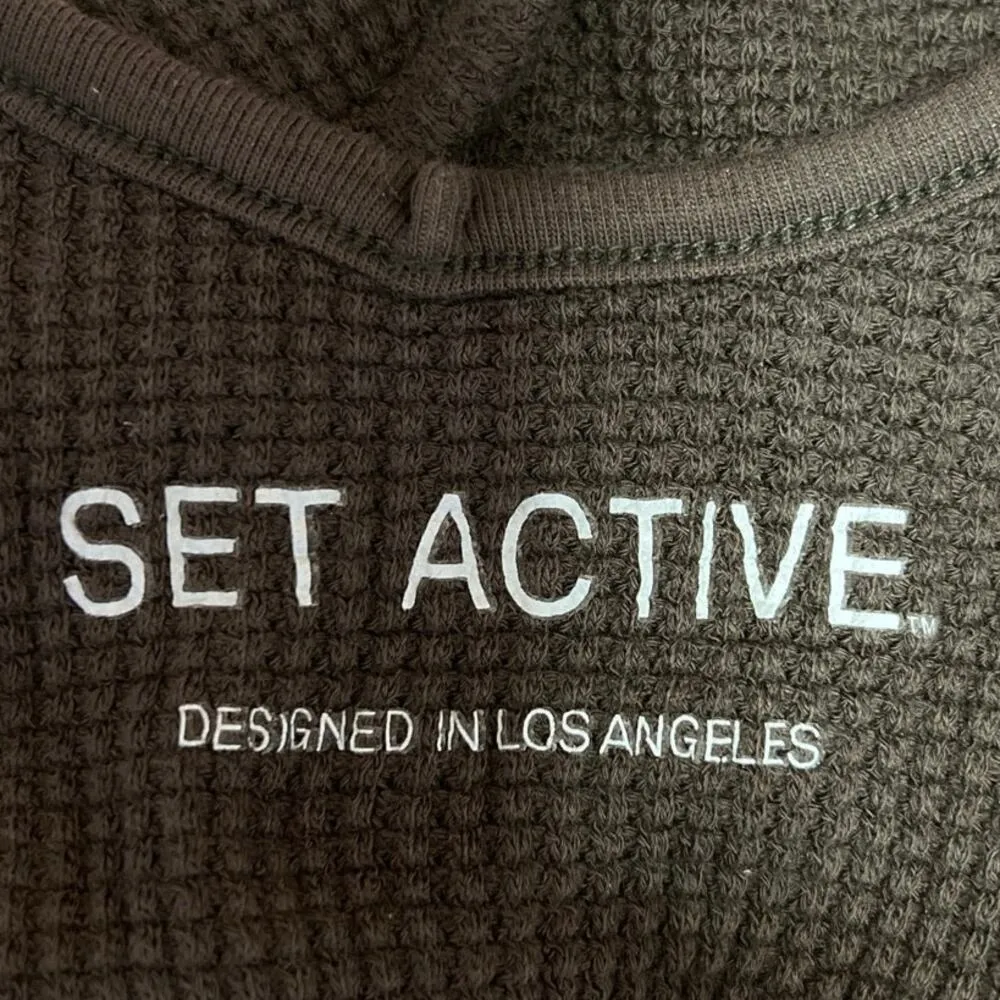 Set Active Brown Waffle Knit Scoop Neck Athletic Workout Sports Bra Tank Top XS - Image 4